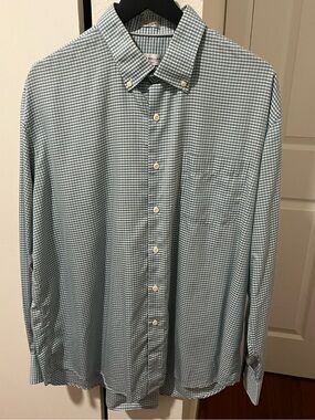 Peter Millar Crown Soft Teal and White Gingham Button-Down Shirt